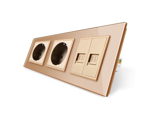 Розетка трехместная комбинированная Силовая 2 Интернет золотой стекло Livolo (VL-C7C2EU2CK0-13)