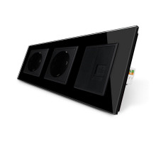 Розетка трехместная комбинированная Силовая Интернет черный стекло Livolo (VL-C7C2EU1CK0-12)