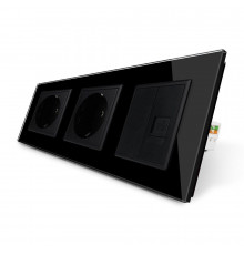 Розетка трехместная комбинированная Силовая Интернет черный стекло Livolo (VL-C7C2EU1CK0-12)
