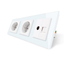 Розетка трехместная комбинированная Силовая Интернет ТВ белый стекло Livolo (VL-C7C2EU1C1V-11)