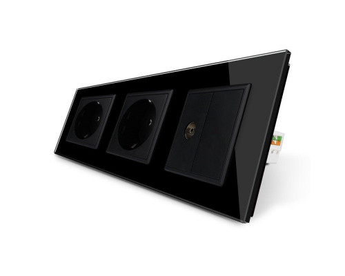 Розетка трехместная комбинированная Силовая ТВ черный стекло Livolo (VL-C7C2EU1VK0-12)