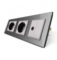 Розетка трехместная комбинированная Силовая ТВ серый стекло Livolo (VL-C7C2EU1VK0-15)