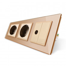 Розетка трехместная комбинированная Силовая ТВ золото стекло Livolo (VL-C7C2EU1VK0-13)