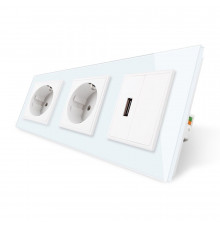 Розетка трехместная силовая с заземлением и USB цвет белый стекло Livolo (VL-C7C2EU1USB0-11)