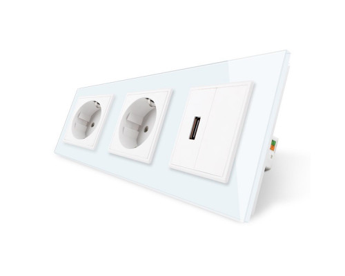 Розетка трехместная силовая с заземлением и USB цвет белый стекло Livolo (VL-C7C2EU1USB0-11)