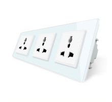 Розетка трехместная универсальная белый стекло Livolo (VL-C7FCT22-6WP)