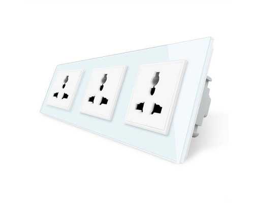 Розетка трехместная универсальная белый стекло Livolo (VL-C7FCT22-6WP)