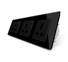 Розетка трехместная универсальная черный стекло Livolo (VL-C7FCT22-6BP)