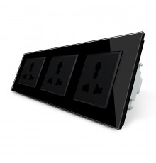 Розетка трехместная универсальная черный стекло Livolo (VL-C7FCT22-6BP)