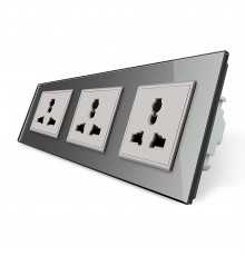Розетка трехместная универсальная серый стекло Livolo (VL-C7FCT22-6IP)