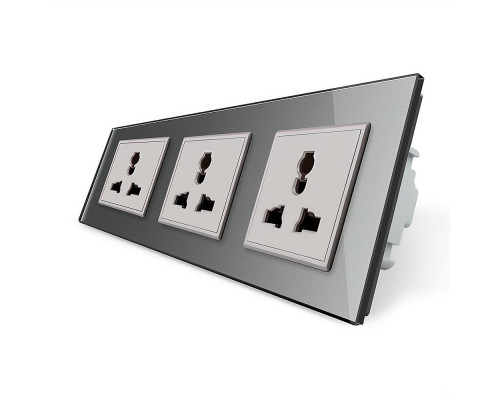 Розетка трехместная универсальная серый стекло Livolo (VL-C7FCT22-6IP)