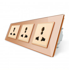 Розетка трехместная универсальная золотой стекло Livolo (VL-C7FCT22-6AP)