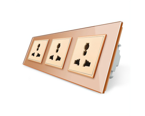 Розетка трехместная универсальная золотой стекло Livolo (VL-C7FCT22-6AP)