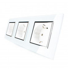 Розетка тройная с заземлением белый хром стекло Livolo (VL-C7C3EU-11C)
