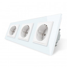 Розетка тройная с заземлением белый стекло Livolo (VL-C7C3EU-11)