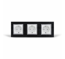 Розетка тройная с заземлением черный белый хром стекло Livolo (VL-C7C3EU-12/11C)