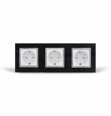 Розетка тройная с заземлением черный белый хром стекло Livolo (VL-C7C3EU-12/11C)