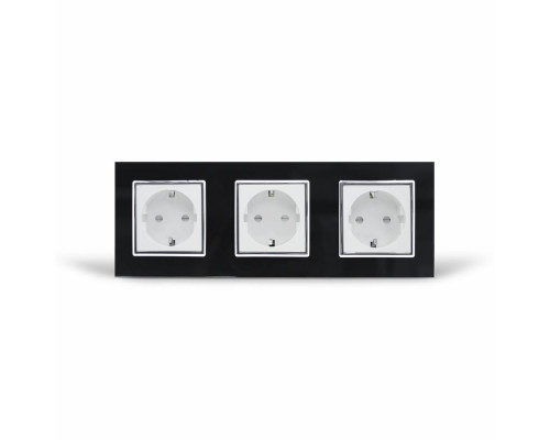 Розетка тройная с заземлением черный белый хром стекло Livolo (VL-C7C3EU-12/11C)