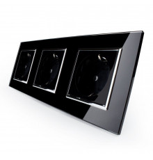 Розетка тройная с заземлением черный хром стекло Livolo (VL-C7C3EU-12C)