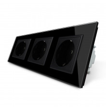 Розетка тройная с заземлением черный стекло Livolo (VL-C7C3EU-12)