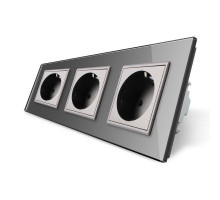 Розетка тройная с заземлением серый стекло Livolo (VL-C7C3EU-15)