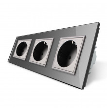 Розетка тройная с заземлением серый стекло Livolo (VL-C7C3EU-15)