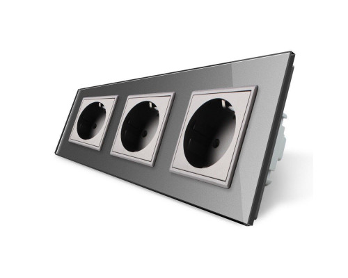 Розетка тройная с заземлением серый стекло Livolo (VL-C7C3EU-15)