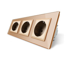 Розетка тройная с заземлением золото стекло Livolo (VL-C7C3EU-13)