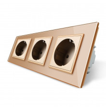 Розетка тройная с заземлением золото стекло Livolo (VL-C7C3EU-13)