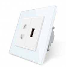 Розетка универсальная с USB розеткой белый стекло Livolo (VL-C7C1AUSB-11)