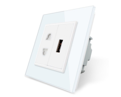 Розетка универсальная с USB розеткой белый стекло Livolo (VL-C7C1AUSB-11)