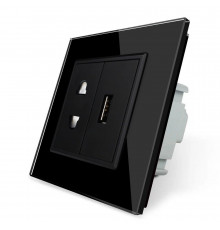 Розетка универсальная с USB розеткой черный стекло Livolo (VL-C7C1AUSB-12)