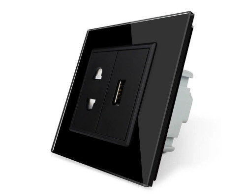Розетка универсальная с USB розеткой черный стекло Livolo (VL-C7C1AUSB-12)