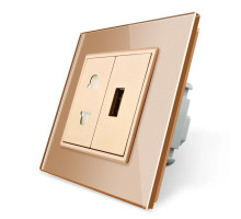 Розетка универсальная с USB розеткой золотой стекло Livolo (VL-C7C1AUSB-13)