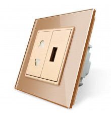 Розетка универсальная с USB розеткой золотой стекло Livolo (VL-C7C1AUSB-13)