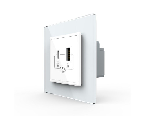 Розетка USB-A и USB-C 36W белый стекло (VL-C7FCUA18W.UC18W-2WP)