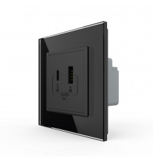 Розетка USB-A та USB-C 36W чорний скло (VL-C7FCUA18W.UC18W-2BP)
