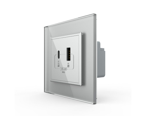 Розетка USB-A и USB-C 36W серый стекло (VL-C7FCUA18W.UC18W-2IP)