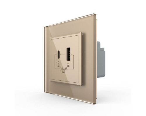 Розетка USB-A и USB-C 36W золотой стекло (VL-C7FCUA18W.UC18W-2AP)