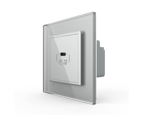 Розетка USB type C с блоком питания 45W серый Livolo (VL-C7-FCUC-2IP)