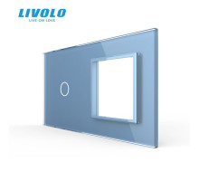 Сенсорная панель комбинированная для выключателя 1 сенсор 1 розетка (1-0) голубой стекло Livolo (C7-C1/SR-19)