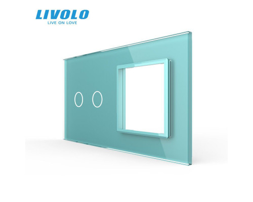 Сенсорная панель комбинированная для выключателя 2 сенсора 1 розетка (2-0) зеленый стекло Livolo (C7-C2/SR-18)