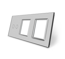 Сенсорная панель комбинированная для выключателя 2 сенсора 2 розетки (2-0-0) серый стекло Livolo (C7-C2/SR/SR-15)