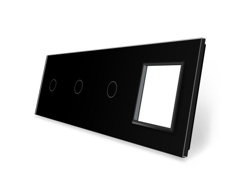 Сенсорная панель комбинированная для выключателя 3 сенсора 1 розетка (1-1-1-0) черный стекло Livolo (C7-C1/C1/C1/SR-12)