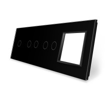 Сенсорная панель выключателя 5 сенсоров и розетку (1-2-2-0) черный стекло Livolo (VL-P701/02/02/E-8B)