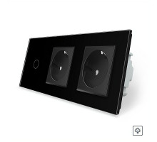 Сенсорный диммер 1 сенсор 2 розетки черный стекло Livolo (VL-C701D/C7C2EU-12)