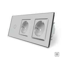 Сенсорный диммер 1 сенсор 2 розетки серый стекло Livolo (VL-C701D/C7C2EU-15)