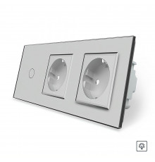 Сенсорный диммер 1 сенсор 2 розетки серый стекло Livolo (VL-C701D/C7C2EU-15)