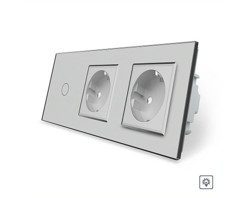 Сенсорный диммер 1 сенсор 2 розетки серый стекло Livolo (VL-C701D/C7C2EU-15)