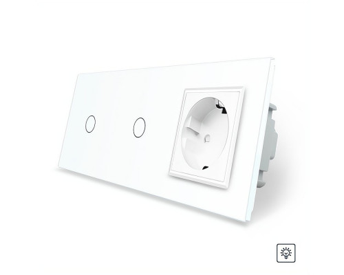 Сенсорный диммер 2 сенсора (1-1) 1 розетка белый стекло Livolo (VL-C701D/C701D/C7C1EU-11)